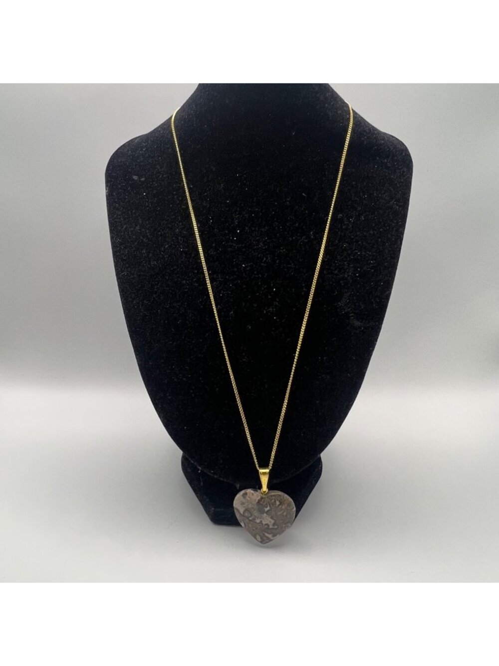 Heart-Shaped Leopard Skin Jasper Pendant Necklace 18" Gold-Tone Grounding Boho